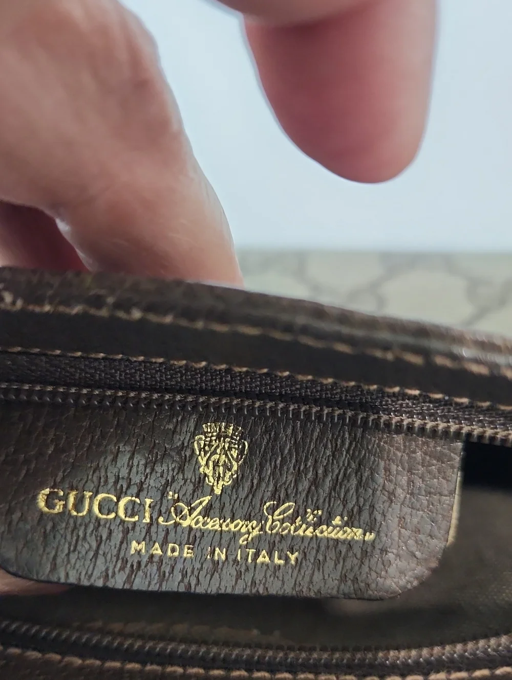 Gucci Brown GG Canvas Cosmetic Pouch with Leather Trim